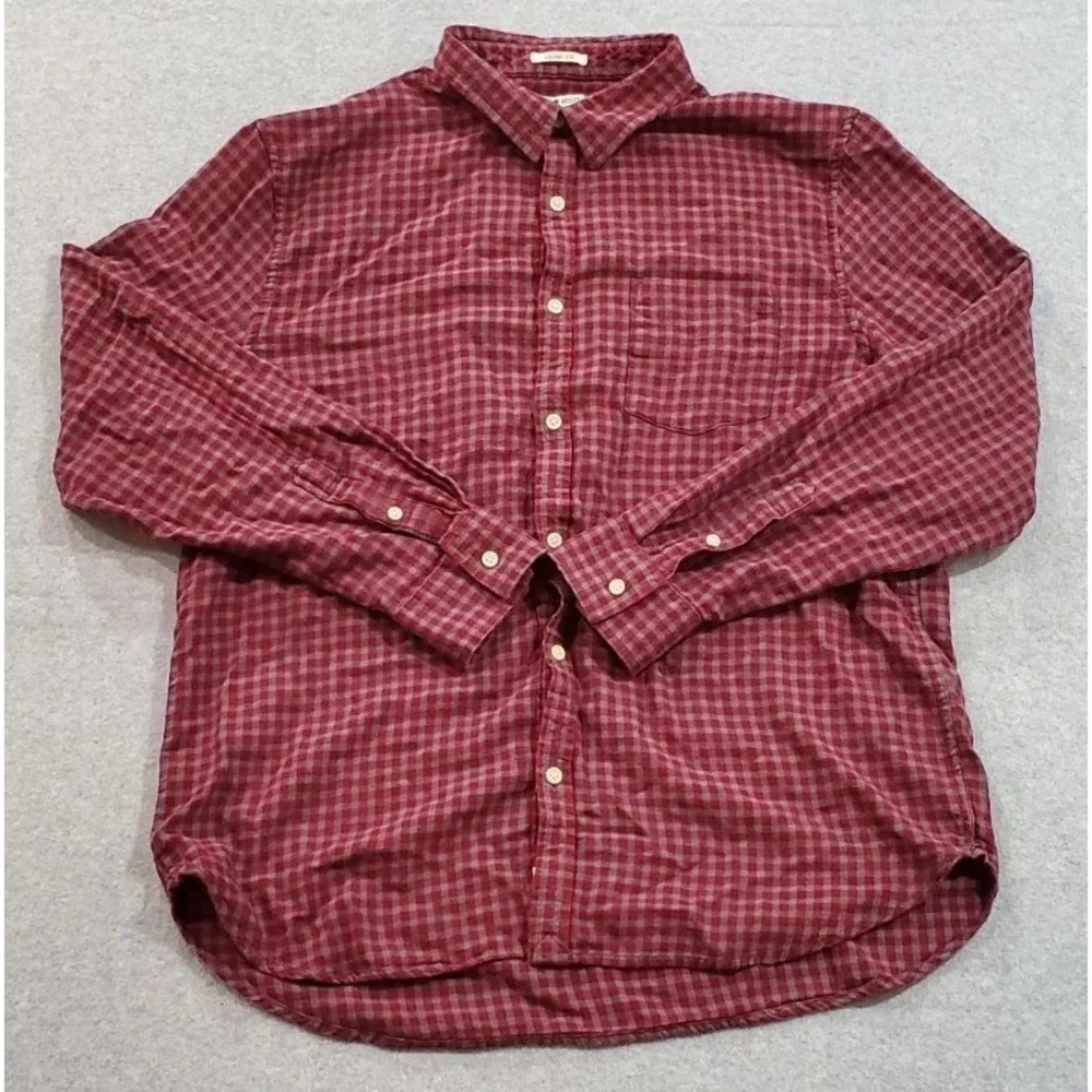 Lucky Brand Handcrafted Classic Fit Red‎ Gray Button Up Long Sleeve Size XL